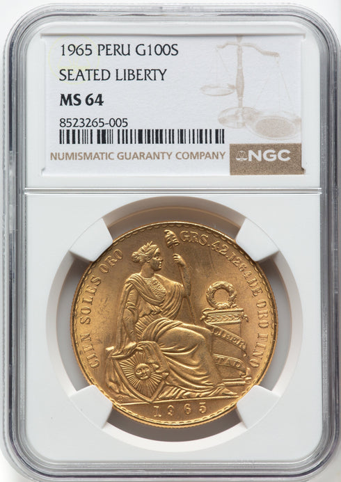 ペルー 1965年 女神座像 100ソル金貨 MS64:8523265-005