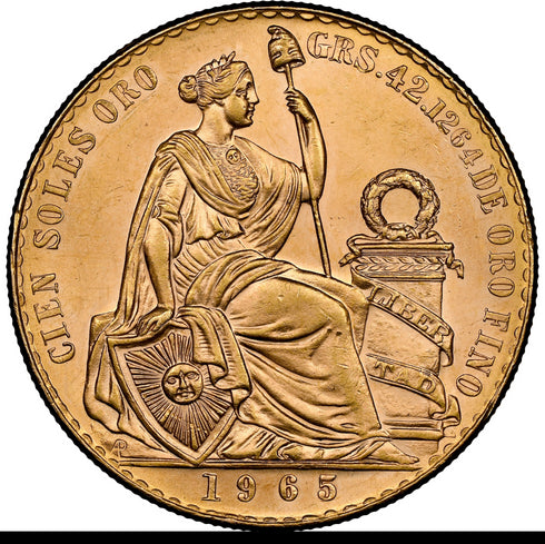 ペルー 1965年 女神座像 100ソル金貨 MS64:8523265-009