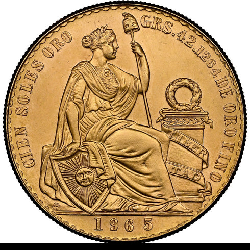 ペルー 1965年 女神座像 100ソル金貨 MS66:8523265-004