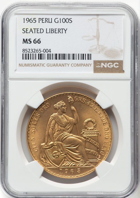 ペルー 1965年 女神座像 100ソル金貨 MS66:8523265-004