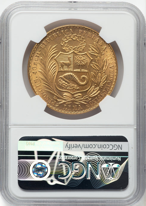 ペルー 1965年 女神座像 100ソル金貨 MS66:8523265-004