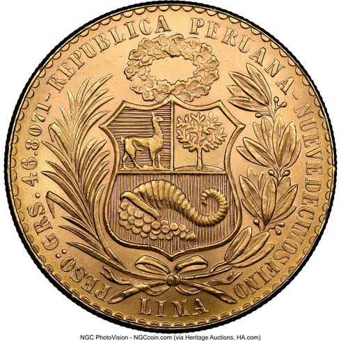 ペルー 1965年 女神座像 100ソル金貨 MS63:8523265-001