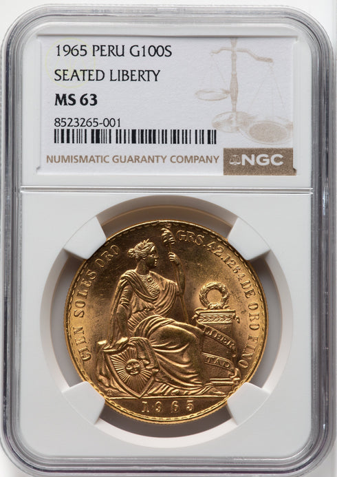 ペルー 1965年 女神座像 100ソル金貨 MS63:8523265-001