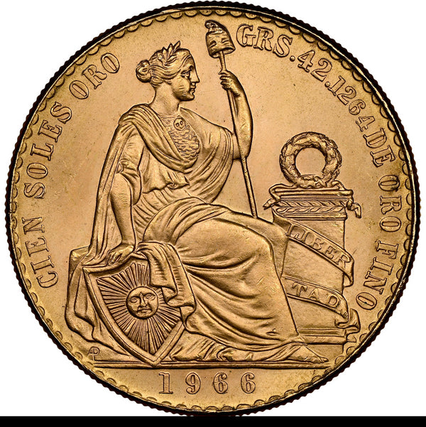 ペルー 1966年 女神座像 100ソル金貨 MS64:8523266-001