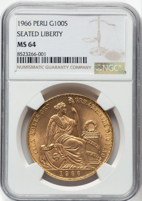 ペルー 1966年 女神座像 100ソル金貨 MS64:8523266-001