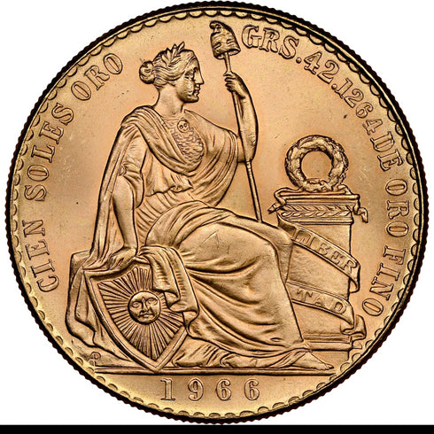 ペルー 1966年 女神座像 100ソル金貨 MS64:8523266-005