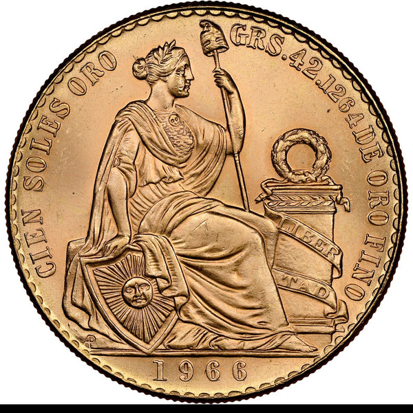 ペルー 1966年 女神座像 100ソル金貨 MS64:8523266-005