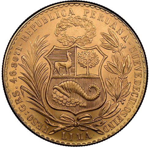 ペルー 1966年 女神座像 100ソル金貨 MS64:8523266-005