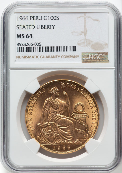 ペルー 1966年 女神座像 100ソル金貨 MS64:8523266-005