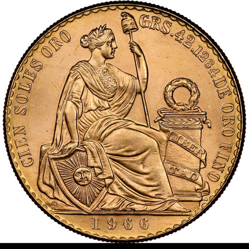 ペルー 1966年 女神座像 100ソル金貨 MS64:8523266-006