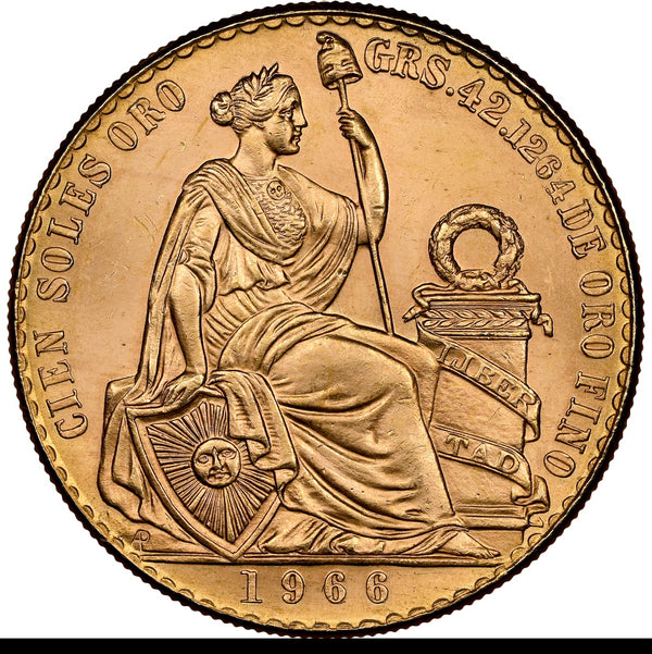 ペルー 1966年 女神座像 100ソル金貨 MS64:8523266-006
