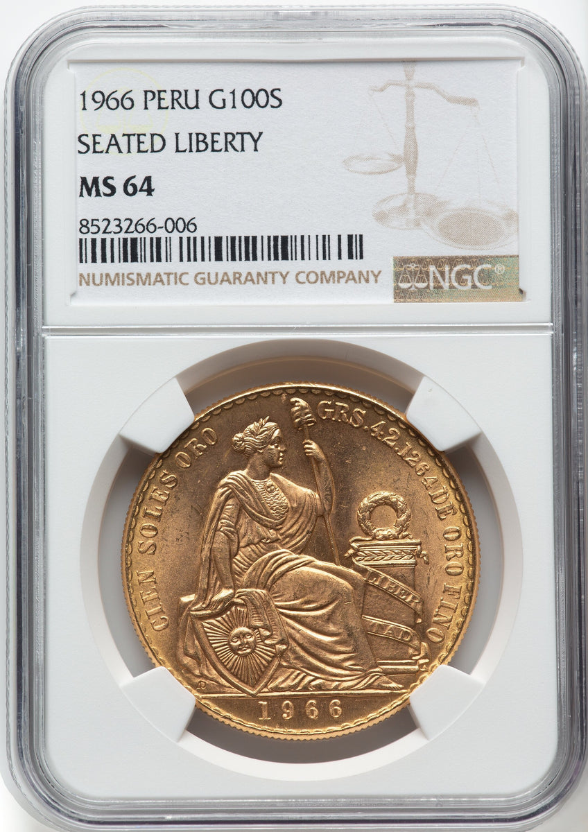 ペルー 1966年 女神座像 100ソル金貨 MS64：8523266-006