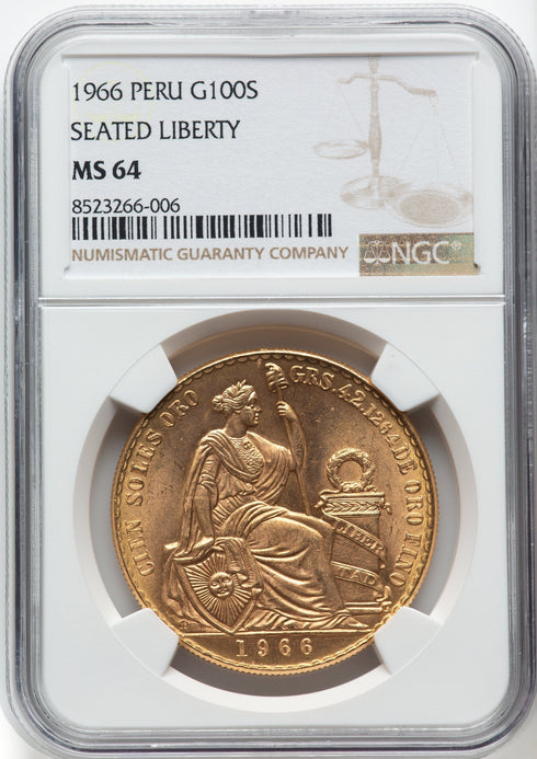 ペルー 1966年 女神座像 100ソル金貨 MS64:8523266-006