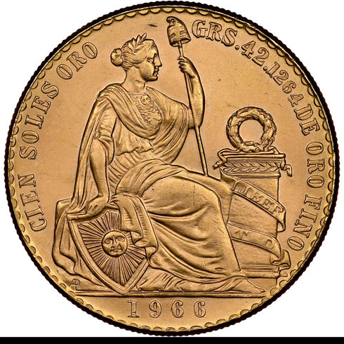 ペルー 1966年 女神座像 100ソル金貨 MS64:8523266-010