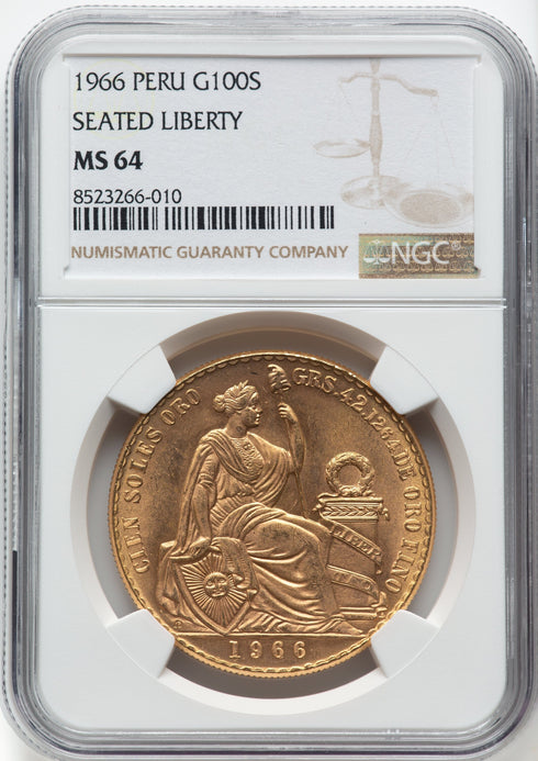 ペルー 1966年 女神座像 100ソル金貨 MS64:8523266-010
