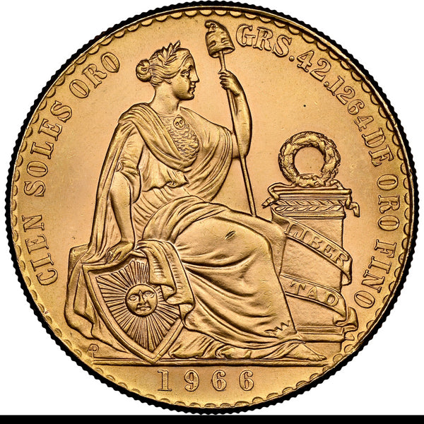 ペルー 1966年 女神座像 100ソル金貨 MS65:8523265-017