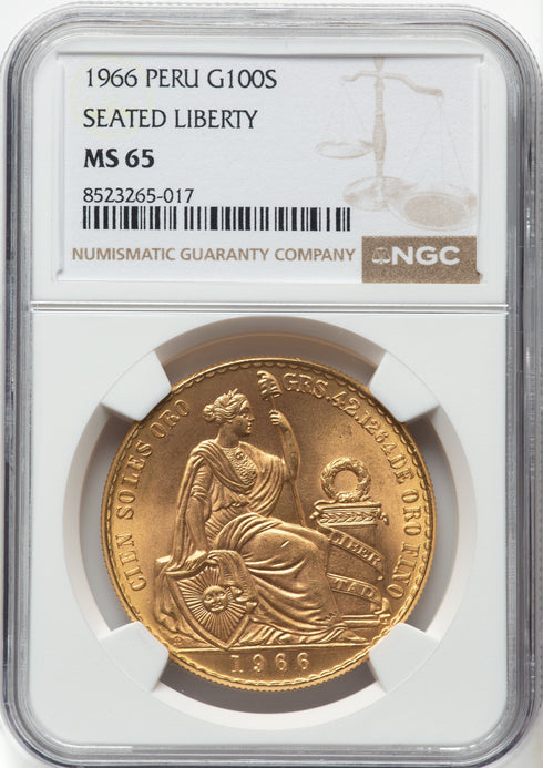 ペルー 1966年 女神座像 100ソル金貨 MS65:8523265-017