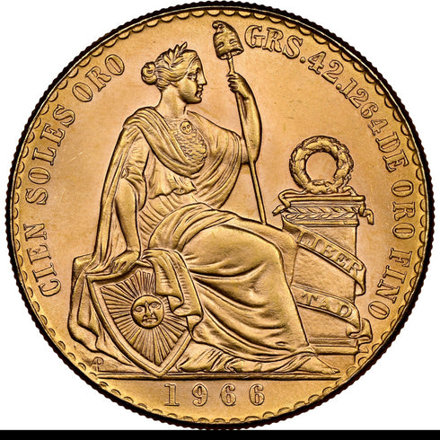 ペルー 1966年 女神座像 100ソル金貨 MS65:8523266-002