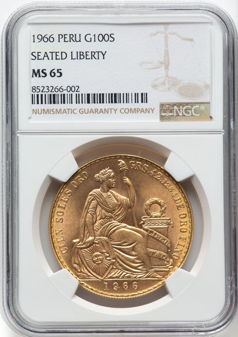 ペルー 1966年 女神座像 100ソル金貨 MS65:8523266-002