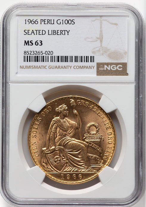 ペルー 1966年 女神座像 100ソル金貨 MS63:8523265-020