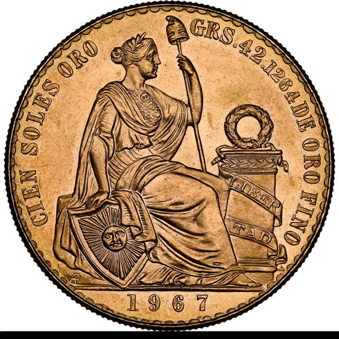 ペルー 1967年 女神座像 100ソル金貨 MS65:8523266-015