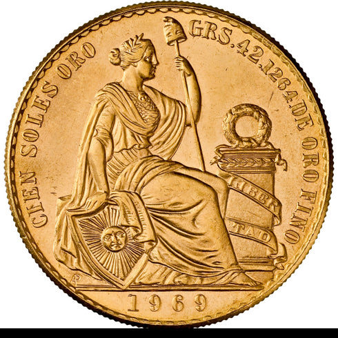 ペルー 1969年 女神座像 100ソル金貨 MS64:8662804-013