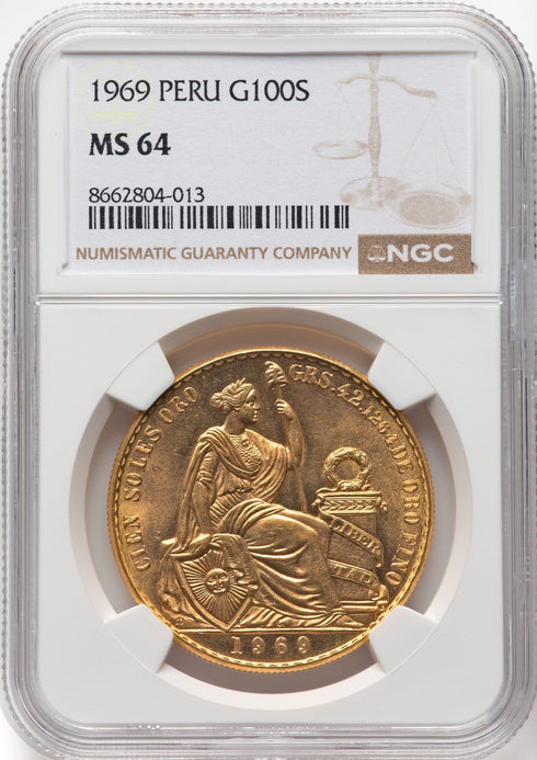 ペルー 1969年 女神座像 100ソル金貨 MS64:8662804-013
