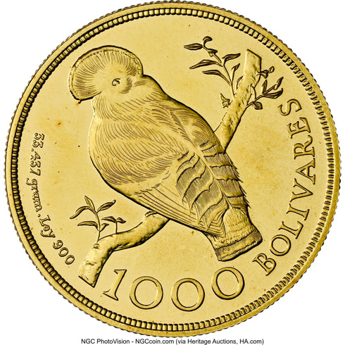 ベネズエラ 1975年 自然保護シリーズ アンデスイワドリ 1000ボリバル金貨 MS66:8662809-005