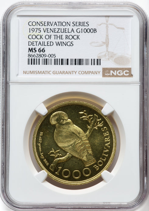 ベネズエラ 1975年 自然保護シリーズ アンデスイワドリ 1000ボリバル金貨 MS66:8662809-005