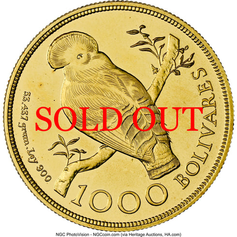 ベネズエラ 1975年 自然保護シリーズ アンデスイワドリ 1000ボリバル金貨 MS66:8662809-005