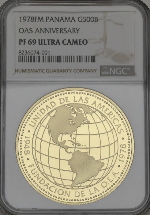 パナマ 1978年 米州機構設立30周年記念 500バルボア金貨 PF69UCAM:8236074-001