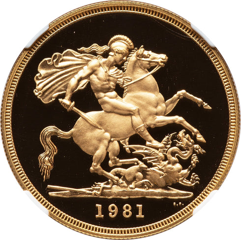 イギリス 1981年 エリザベス2世 5ポンド金貨 PF69UCAM:4723921-033