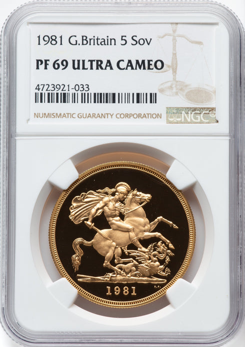 イギリス 1981年 エリザベス2世 5ポンド金貨 PF69UCAM:4723921-033