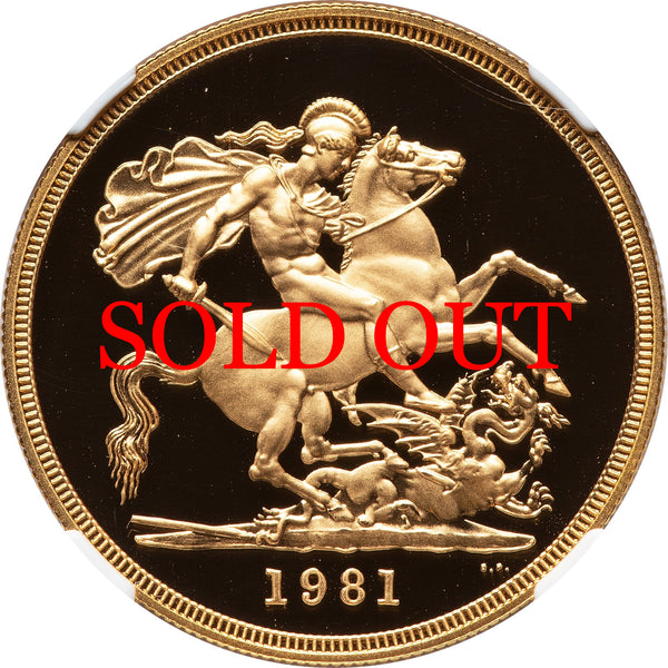 イギリス 1981年 エリザベス2世 5ポンド金貨 PF69UCAM:4723921-033