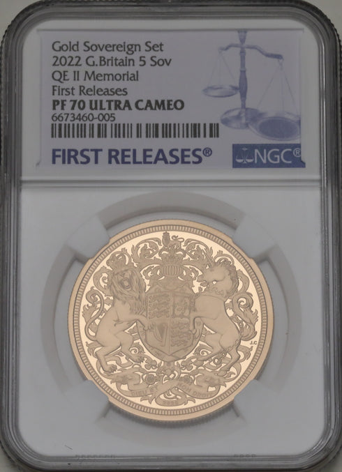 イギリス 2022年 エリザベス2世 追悼記念 5ポンド金貨 5枚セット PF70UCAM:6673460-005