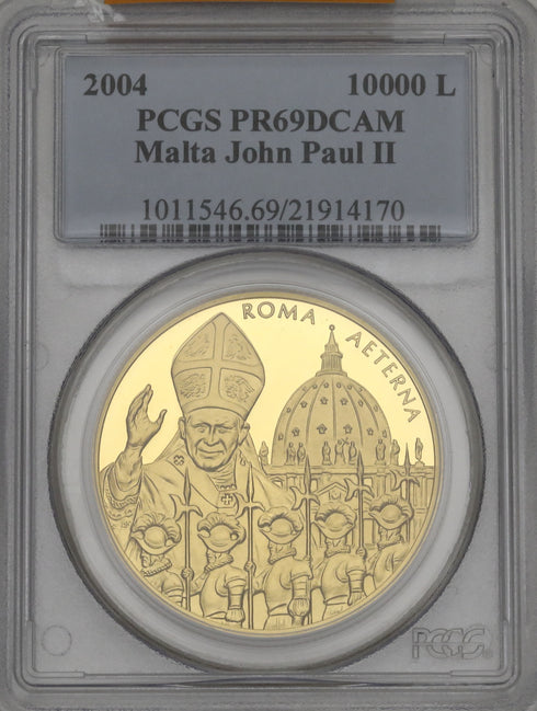 マルタ共和国 2004年 ヨハネ・パウロ2世と騎士 10000リレ金貨 PR69DCAM:21914170