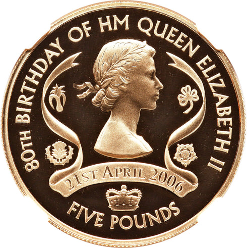 ガーンジー島 2006年 エリザベス2世 80歳記念 5ポンド金貨 PF69UCAM:3421280-007
