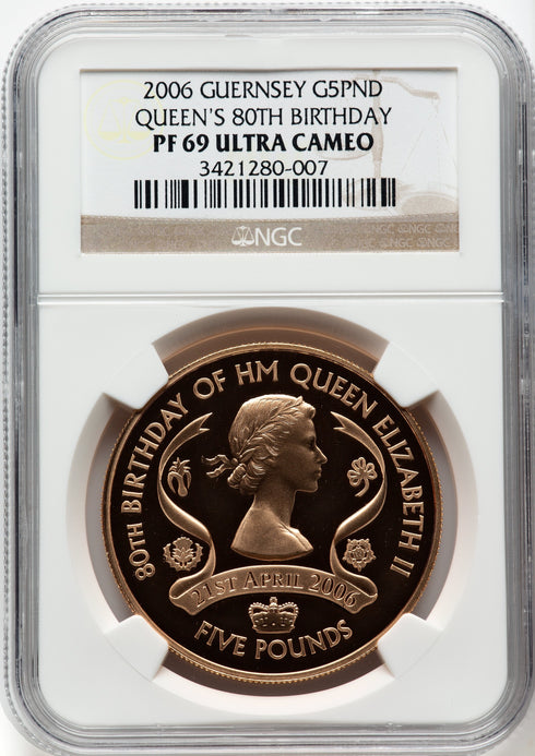 ガーンジー島 2006年 エリザベス2世 80歳記念 5ポンド金貨 PF69UCAM:3421280-007
