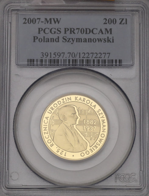 ポーランド 2007年 カロル・シマノフスキ生誕125周年記念 200ズウォティ金貨 PR70DCAM:12272277