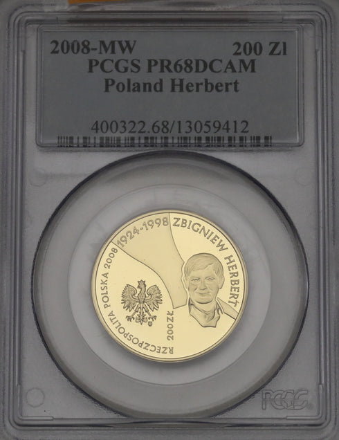 ポーランド 2008年 ズビグニェフ・ヘルベルト没後10周年記念 200ズウォティ金貨 PR68DCAM:13059412
