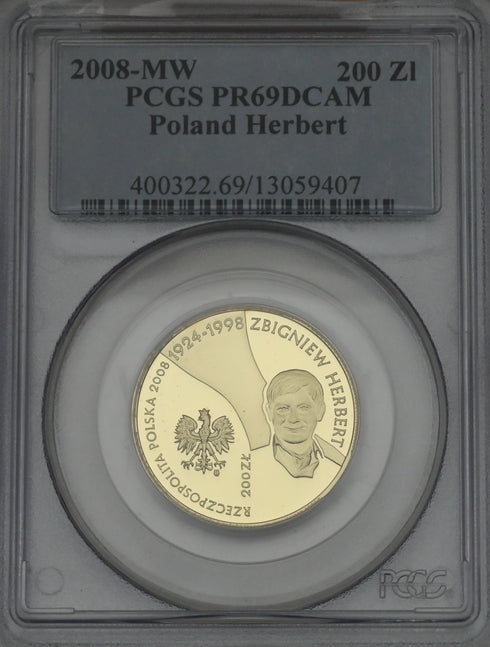 ポーランド 2008年 ズビグニェフ・ヘルベルト没後10周年記念 200ズウォティ金貨 PR69DCAM:13059407