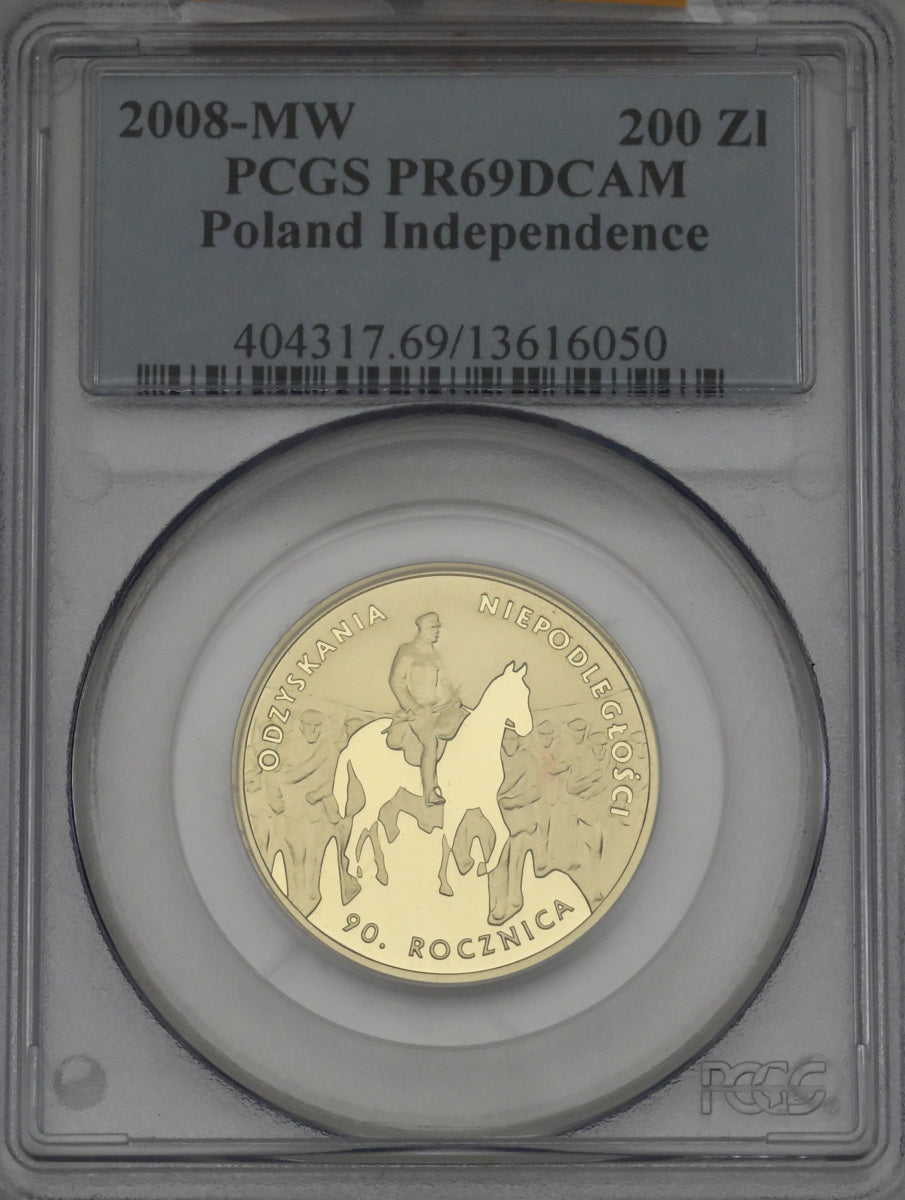 ポーランド 2008年 独立90周年記念 200ズウォティ金貨 PR69DCAM