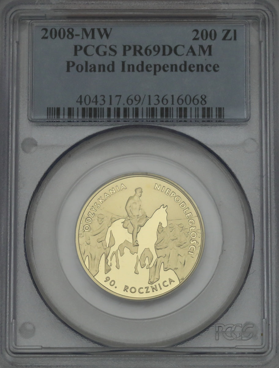 ポーランド 2008年 独立90周年記念 200ズウォティ金貨 PR69DCAM