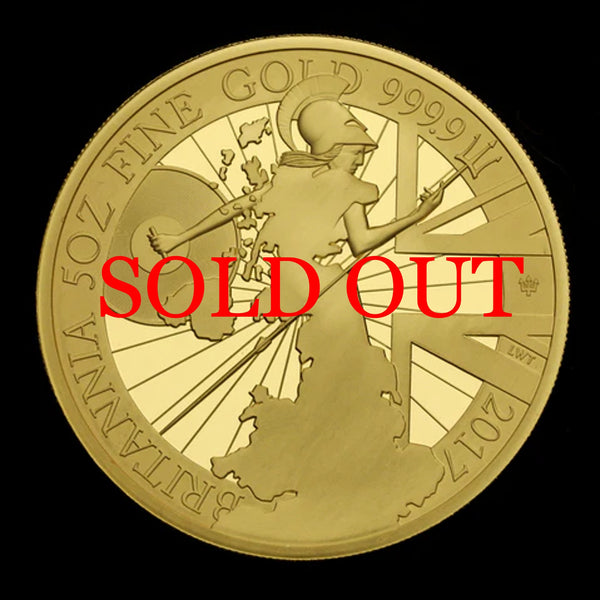 イギリス 2017年 ブリタニア 500ポンド 5oz 金貨 ROYAL MINT オフィシャルボックス付き 裸