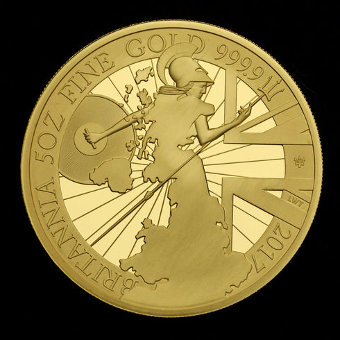 イギリス 2017年 ブリタニア 500ポンド 5oz 金貨 ROYAL MINT オフィシャルボックス付き 裸