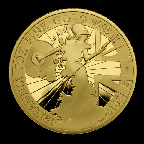 イギリス 2017年 ブリタニア 500ポンド 5oz 金貨 ROYAL MINT オフィシャルボックス付き 裸