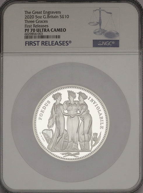 イギリス 2020年 エリザベス2世 スリーグレイシス 10ポンド 5oz 銀貨 PF70UCAM:6029854-003