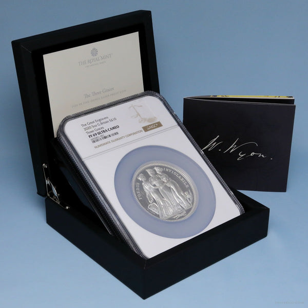 イギリス 2020年 エリザベス2世 スリーグレイシス 10ポンド(5oz)銀貨 PF69UCAM:6055821-001-UNIVERSAL COIN