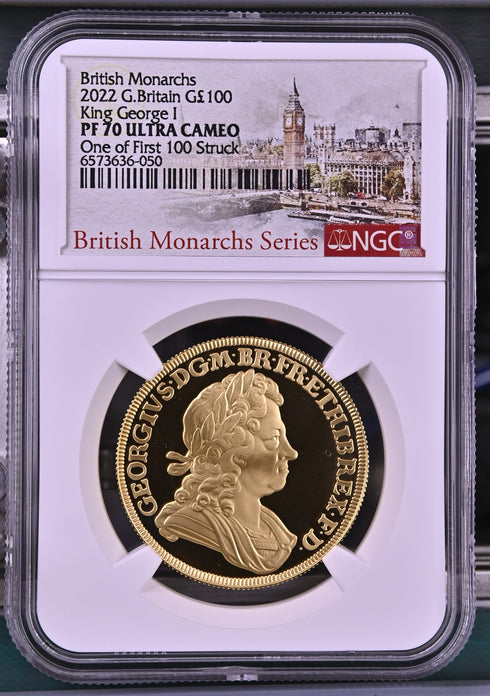 イギリス 2022年 ジョージ1世 100ポンド 1oz 金貨 PF70UCAM:6573636-050