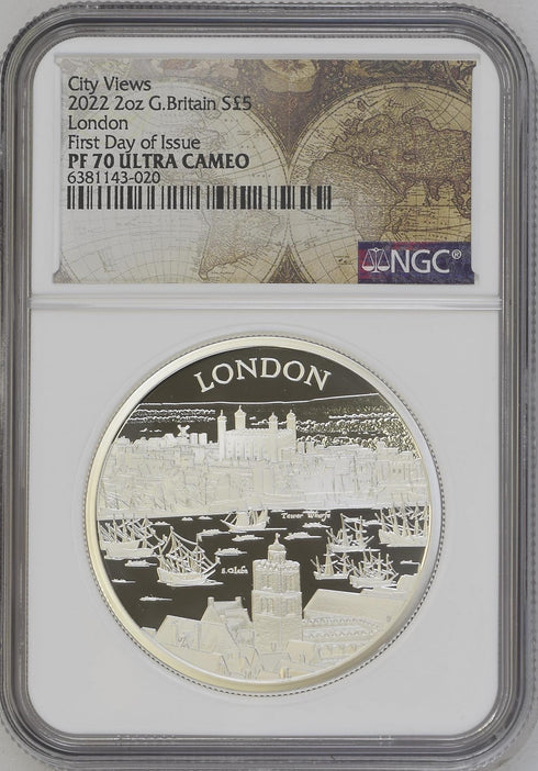 イギリス 2022年 ロンドン都市景観 5ポンド銀貨 PF70UCAM:6381143ー020